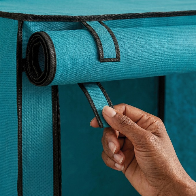 Tall 10-Layer Fabric Shoe Storage Organizer, Teal, large