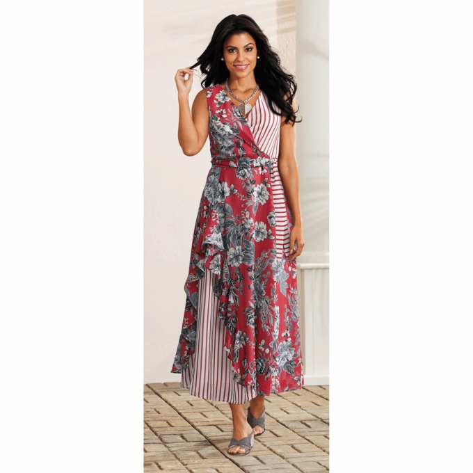 Stripey Floral Maxi Dress, , large