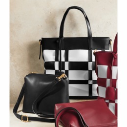 M.C. Handbags 2-Piece Woven Plaid Tote Set, , large