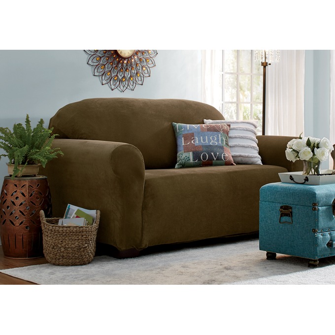 Stretch Pique Slipcover, Chocolate, large