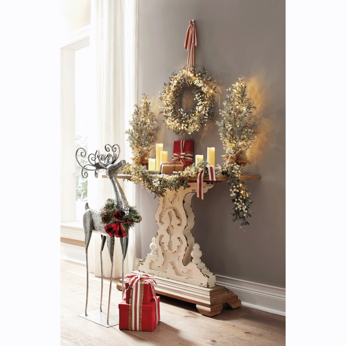 Lit Frosted Berry Wreath, , large