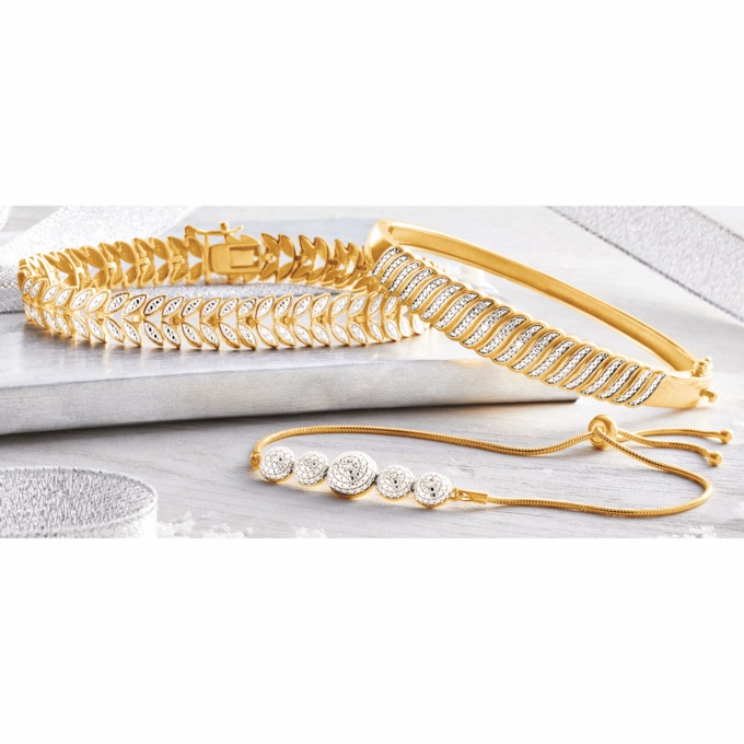 3-Piece Diamond Bracelet Set, Gold over Brass, large