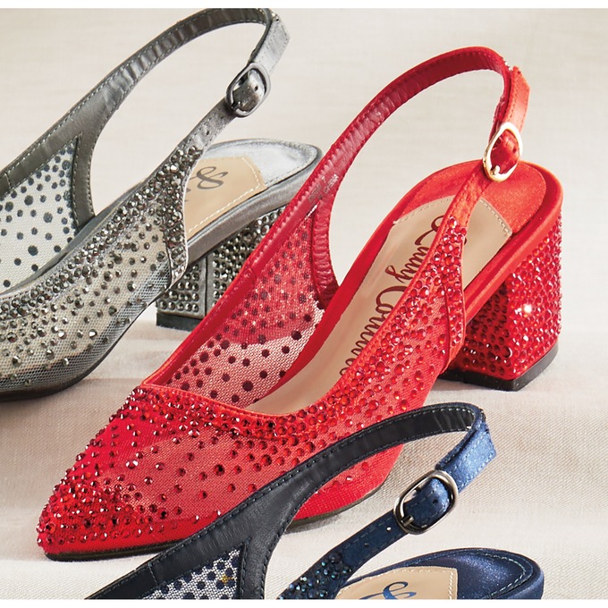 Lady Couture Rhinestone Demi Slingback for Women with 2.5" Block Heel and Adjustable Ankle Strap, , large
