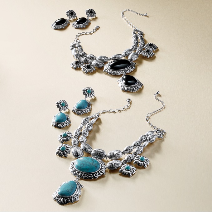 Southwest Double Necklace and Earring Set, , large