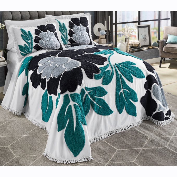 Marta Chenille Bedspread, Teal, large