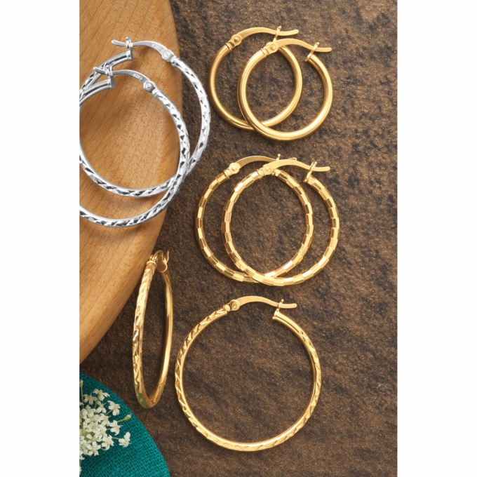 3-Pair Hoop Set, Gold over Sterling Silver, large