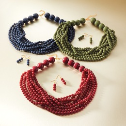 Beaded Multi-Strand Necklace and Earring Set, , large