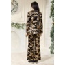Thea Stretch Velour 3-Piece Pant Suit for Women with Satin Cami, Black Gold, large