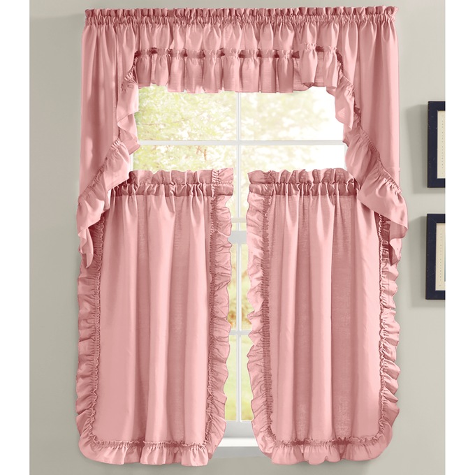 Mayfair Romantic Priscilla Ruffled Semi-Sheer Insert Valance, Rose, large