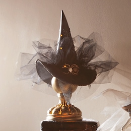 Lit Glam Witch Hat on Pedestal, , large