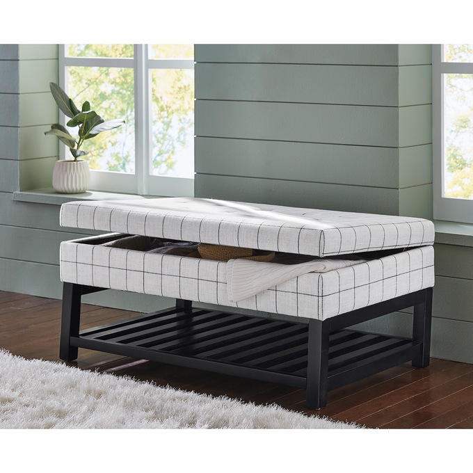 Hudson Storage Bench, Ivory Windowpane, large