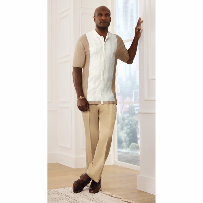 Stacy Adams Bicolor Knit-Shirt Pant Set, , large