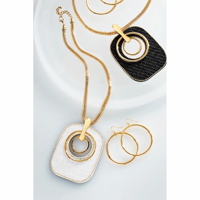 Weave Rectangular/Circles Necklace & Earring Set, , large