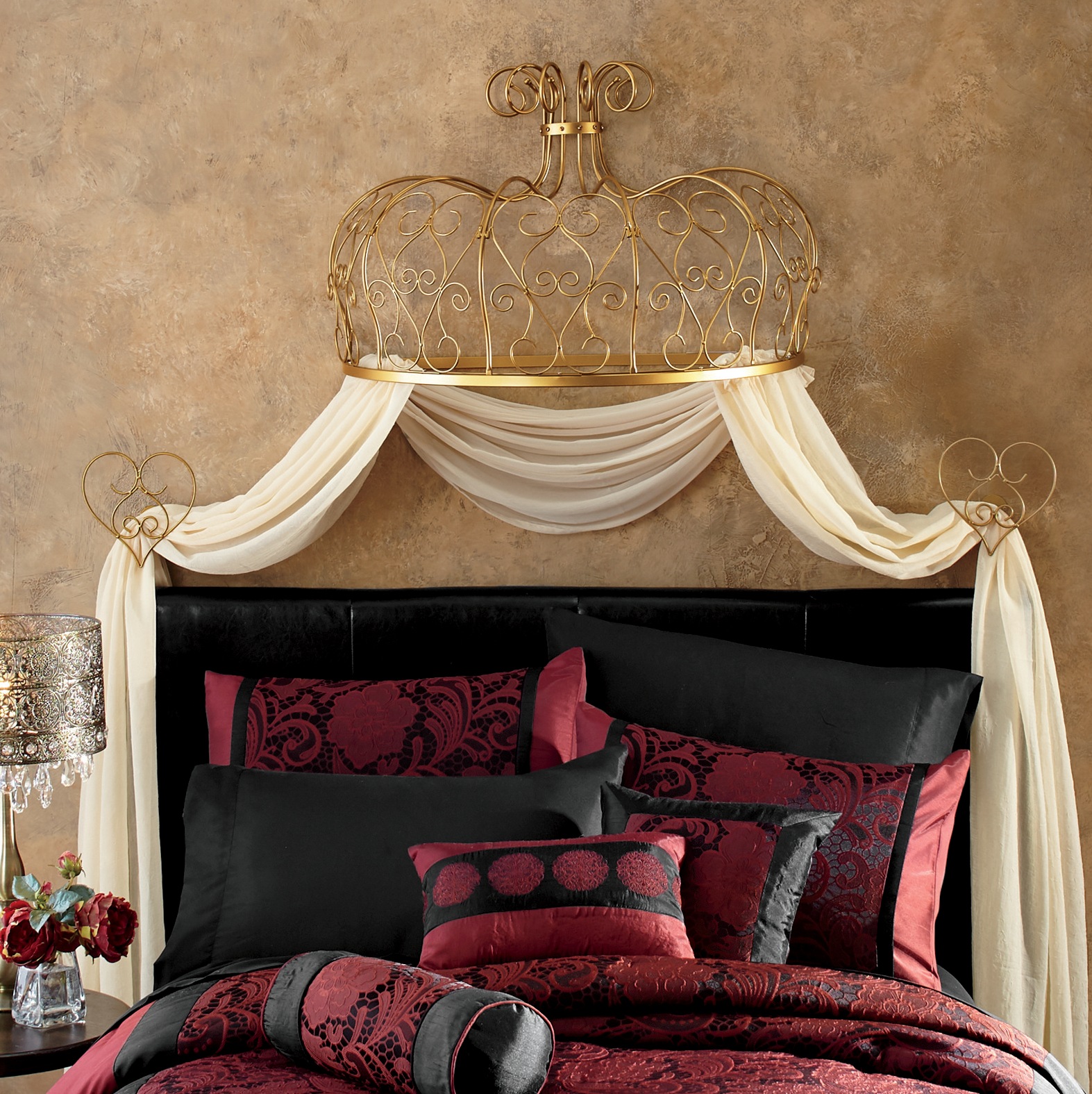 Gold Scroll Bed Crown With Tiebacks Midnight Velvet - Gold Scroll Bed Crown With Tiebacks Midnight Velvet