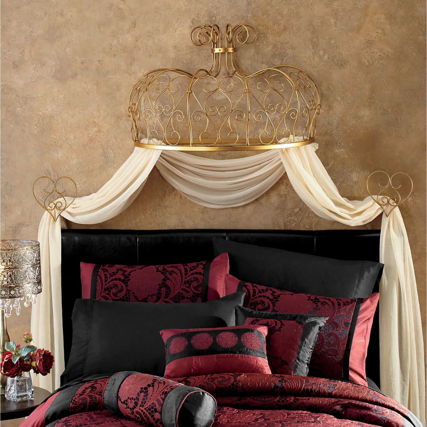 Gold Scroll Bed Crown With Tiebacks Midnight Velvet