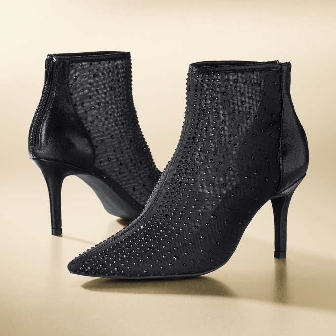 Midnight Velvet Mesh Rhinestone Bootie, , large