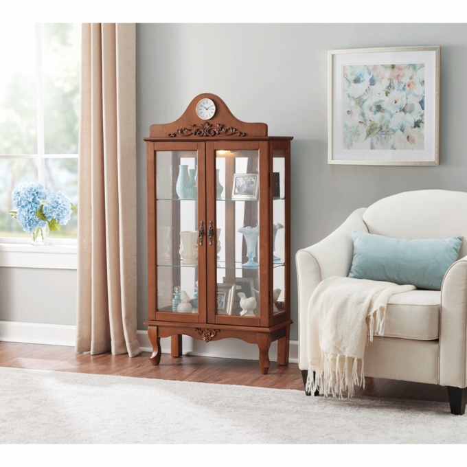 Lit Clock Curio Cabinet, , large
