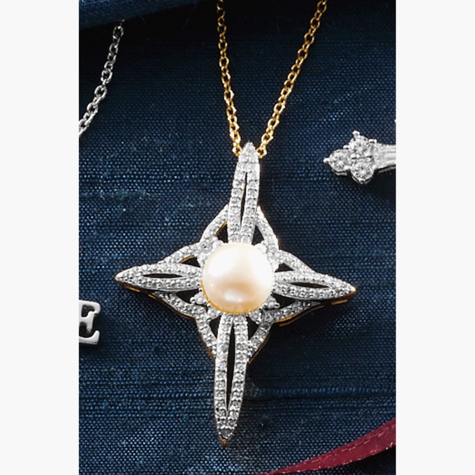Pearl/Cubic Zirconia Star Pendant, , large