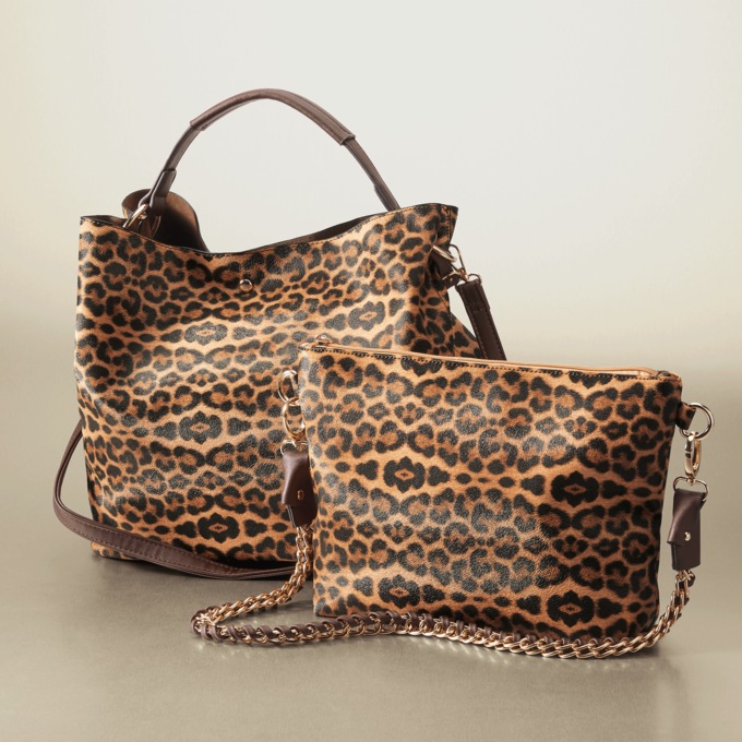 2-in-1 Leopard-Print Bucket Bag, , large
