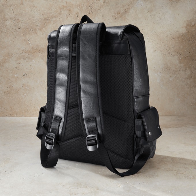 Men's Faux Leather Backpack, Black, large