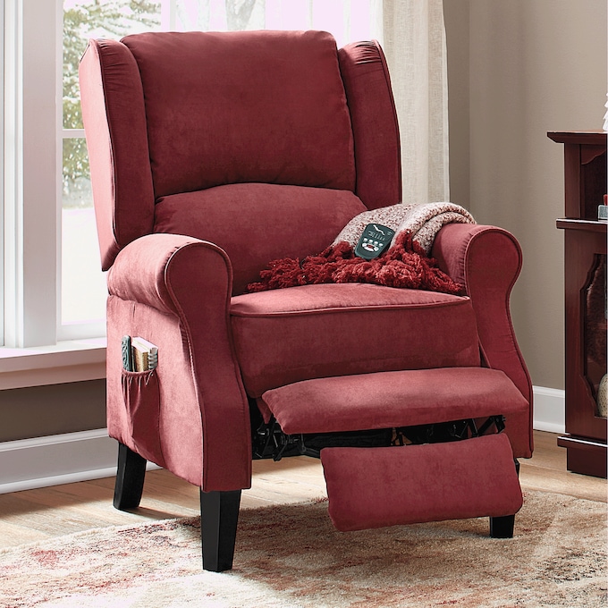 Massage Wingback Recliner with Heat, Burgundy, large