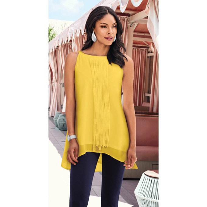 Flo Halter-Neck Fringe Tunic with High-Low Hem, , large