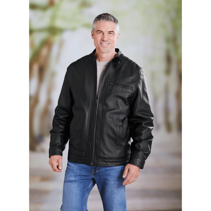 Sherpa-Lined Leather Coat, , large