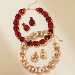 Emerald-Cut Crystal Necklace &amp; Earrings Set, , large