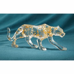 Clear Gold-Flecked Jaguar Figurine, , large