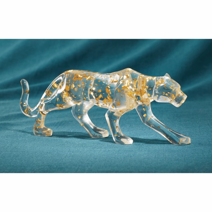 Clear Gold-Flecked Jaguar Figurine, , large