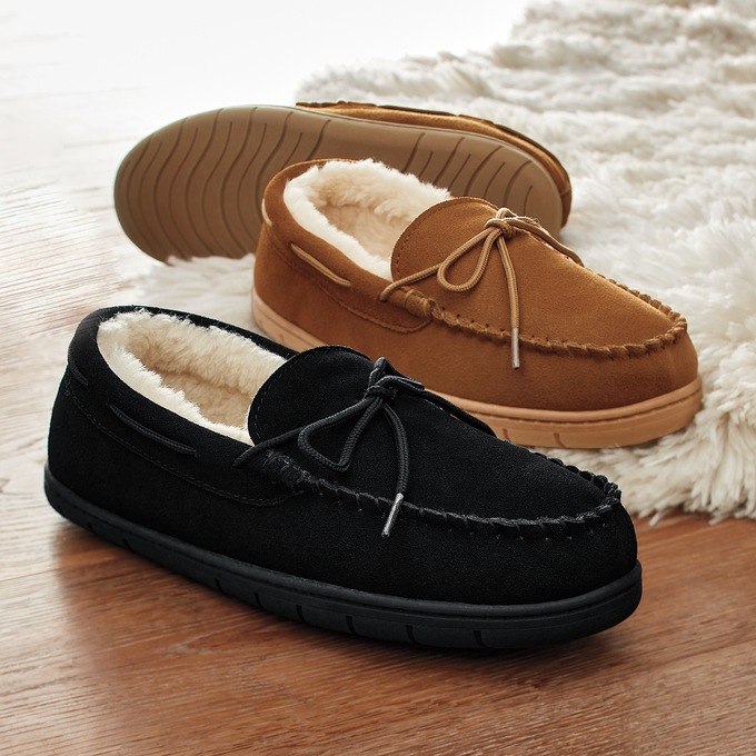Men's Suede Moccasin with Faux-Fur Lining, , large