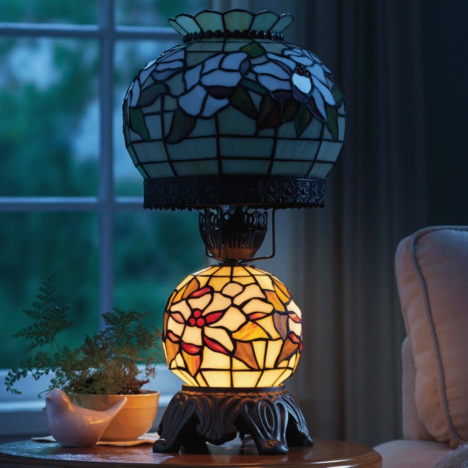 Stained Glass Magnolia Hurricane Lamp, , large