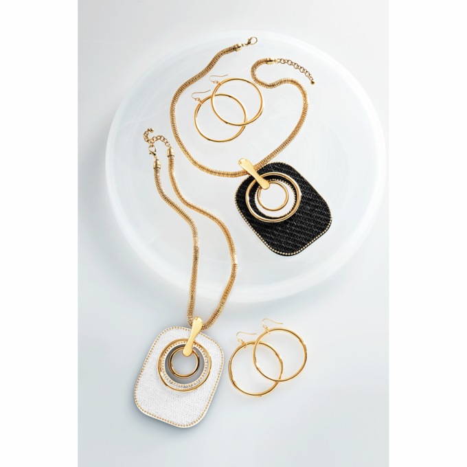 Weave Rectangular/Circles Necklace & Earring Set, , large