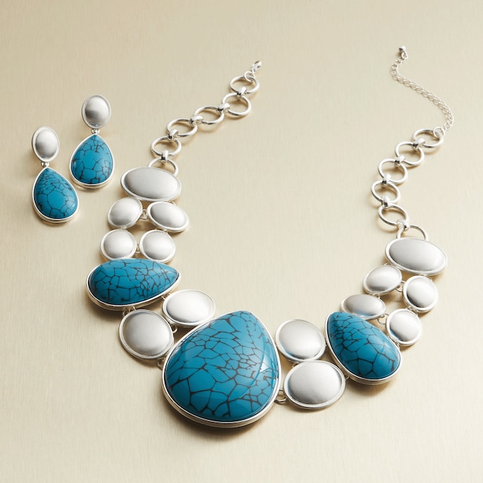 Faux-Stone Teardrop Necklace and Earring Set, , large