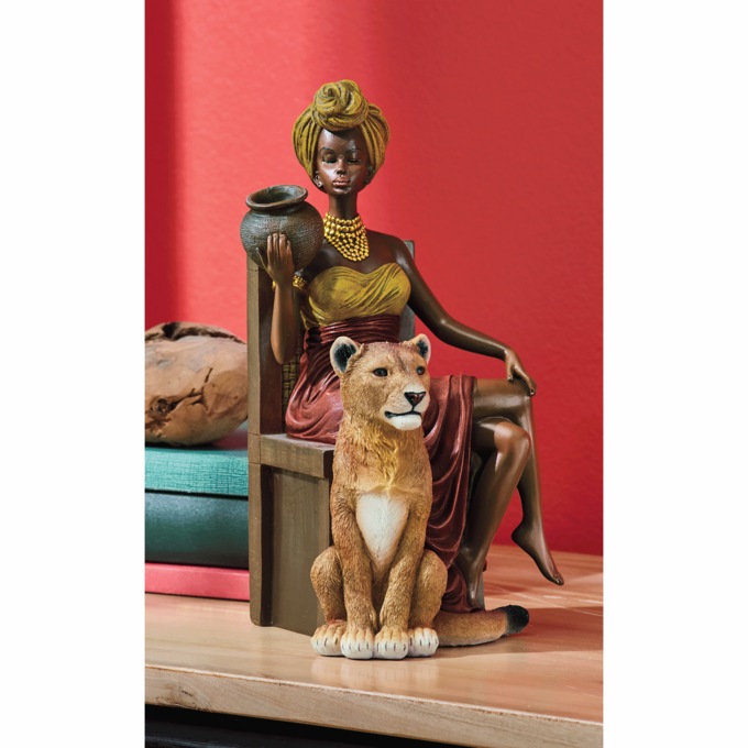 Global Woman & Big Cat Figurine, , large