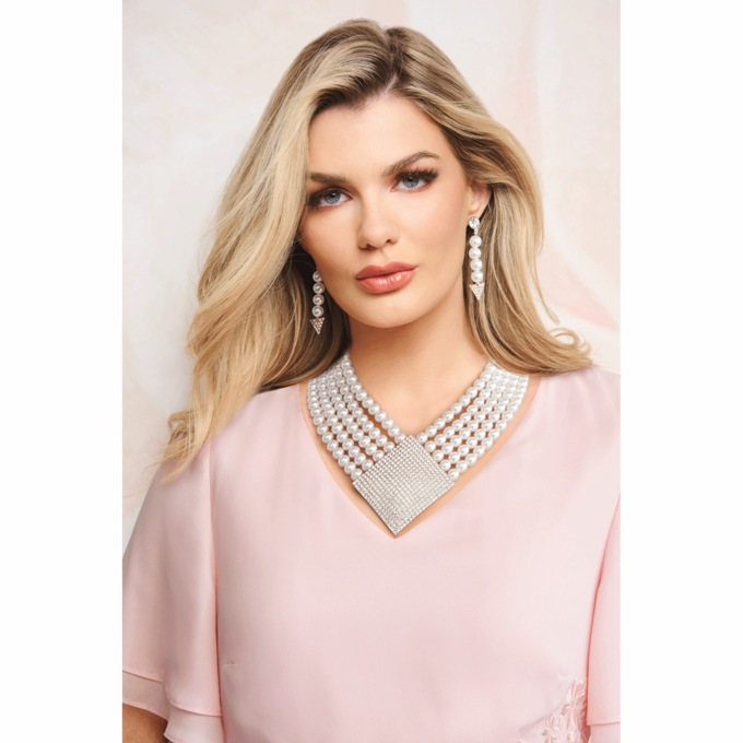 Crystal/Faux-Pearl Multi-Strand Necklace & Earring Set, Goldtone, large