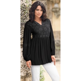 Lily Baby-Doll Tunic with Crochet-Lace and Balloon Sleeves, , large