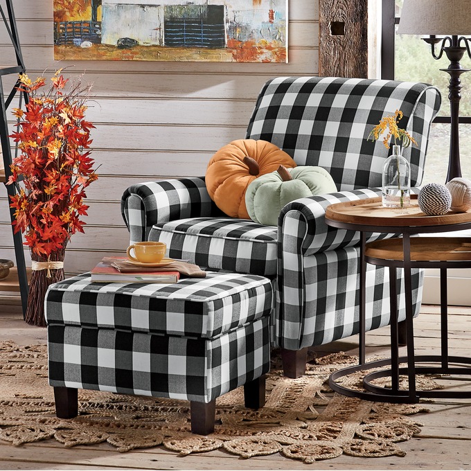 Buffalo Check Armchair And Ottoman Midnight Velvet