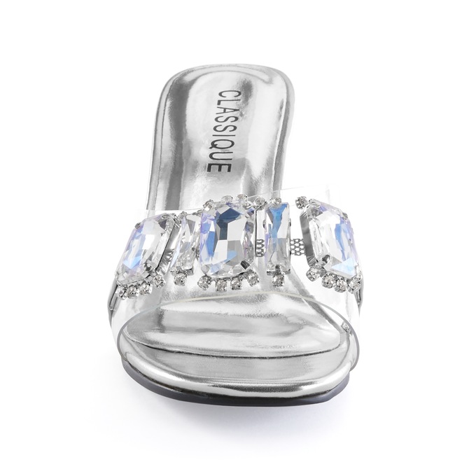 The Classique Vinyl Rhinestone Slide for Women with a Clear 2.5" Lucite Heel, , large
