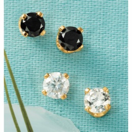 10K Gold 2-Pair Diamond Black &amp; White Stud Earrings, , large