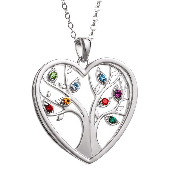Personalized Family Tree Birthstone Pendant, , large