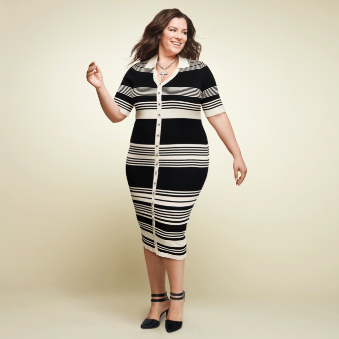 Josanna Striped Sweater Dress with Elbow-Length Sleeve, , large