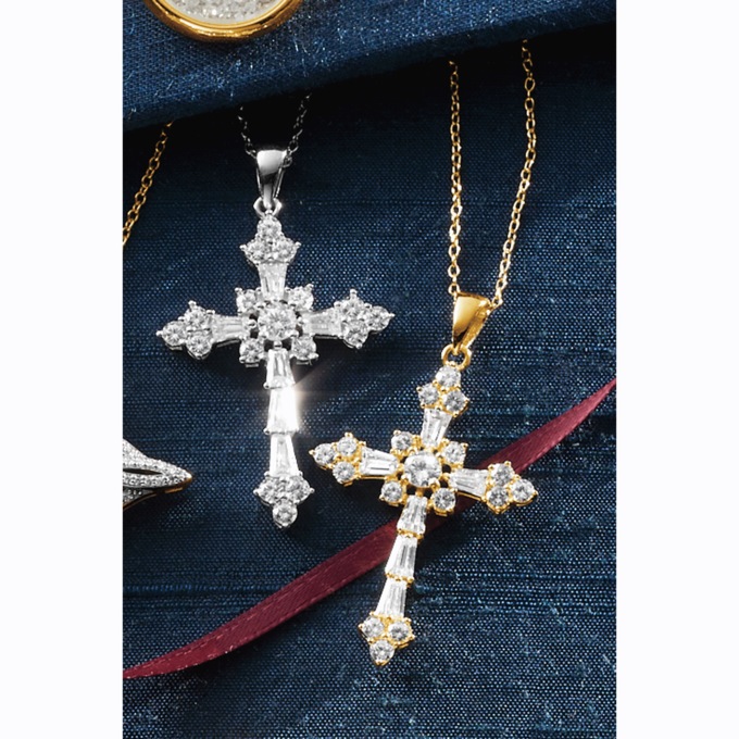 Cubic Zirconia Cross Pendant, , large