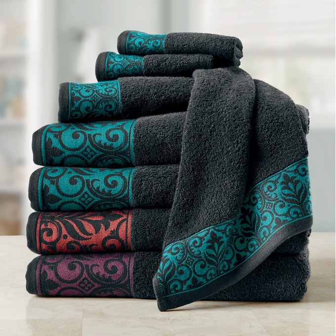 6 Piece Color Connection Damask Towel Set Midnight Velvet