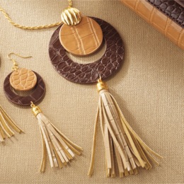 Textured Pleather Tassel Necklace, , large