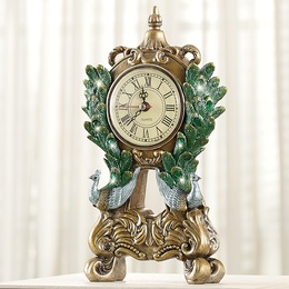 Carved Peacock Tabletop Clock, , large