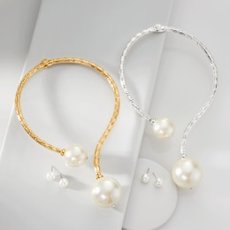 Double Faux-Pearl Drop Collar &amp; Earring Set, , large