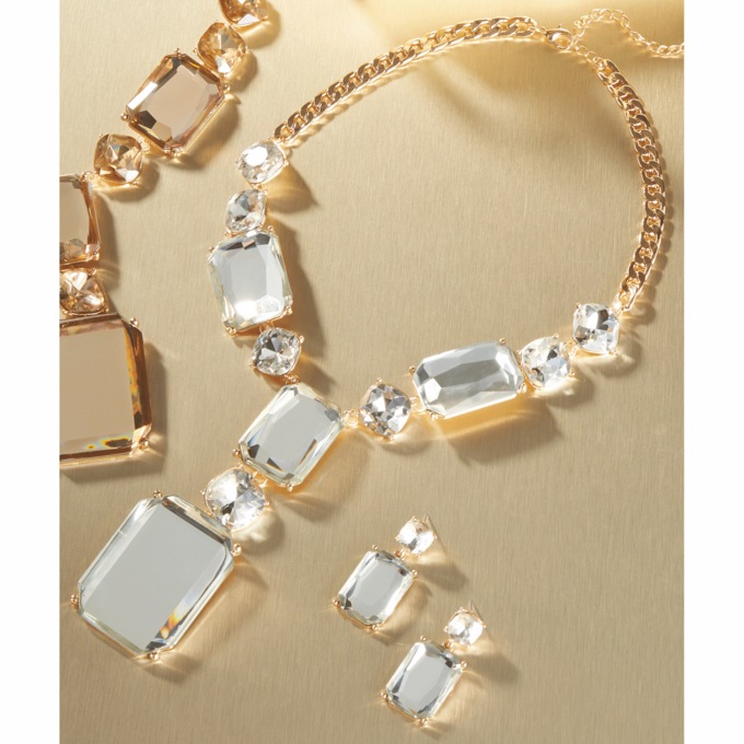 Crystal Rectangle Necklace and Earring Set, , large