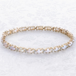 Genuine Opal &amp; Diamond Tennis Bracelet, , large