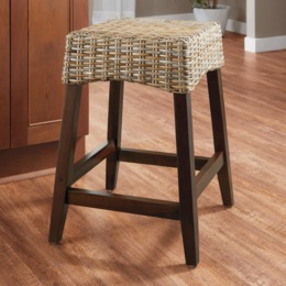 Roberta Wood &amp; Rattan Stool, , large
